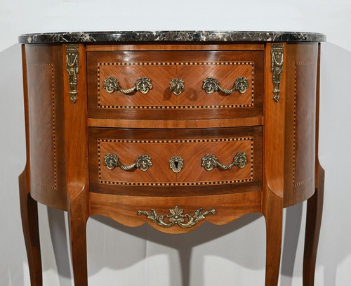 Petite Commode Demi-Lune en Bois de Rose, style Transition Louis XV/Louis XVI – 1ère Partie XXe