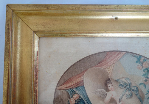 Amusing Military Engraving from the Restoration Empire Period - Golden Wood Frame