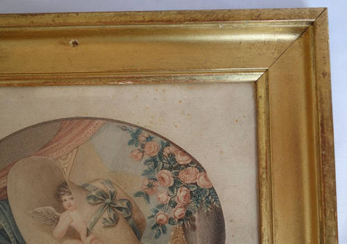 Amusing Military Engraving from the Restoration Empire Period - Golden Wood Frame