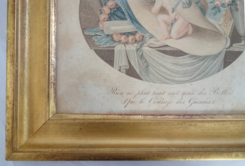 Amusing Military Engraving from the Restoration Empire Period - Golden Wood Frame