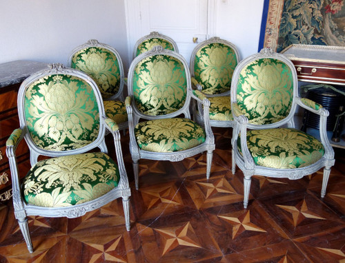 Pierre Brizard: Série De 6 Fauteuils à Chassis d'époque Louis XVI - Stamped