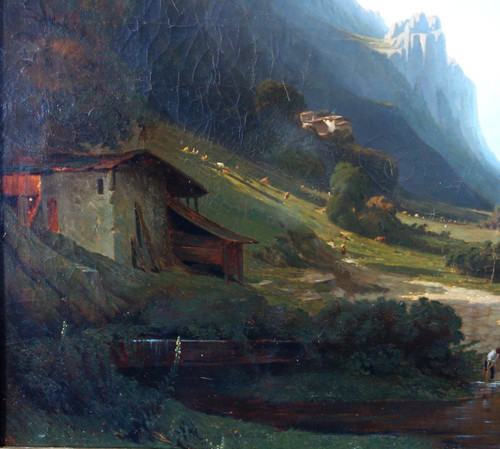 Jules Nicolas Schitz - Große Berglandschaft Öl auf Leinwand 147x113cm