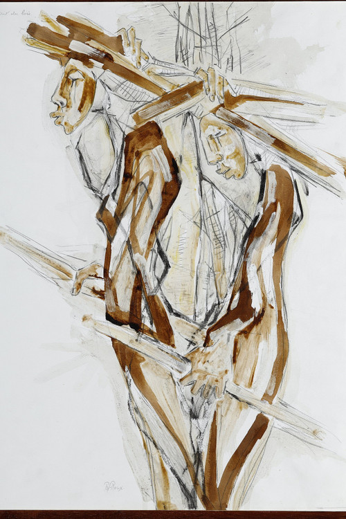 DRAWING AND PAINTING ON PAPER BY PÔL ROUX: "M'BOUR".