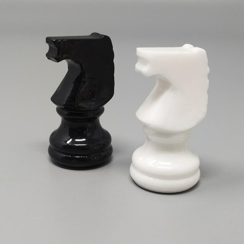 1970 Beautiful handmade Volterra alabaster black and white chess set. Made in Italy