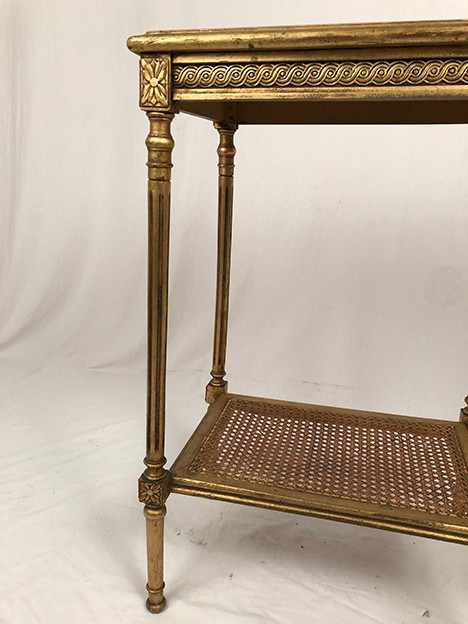 Louis XVI style pedestal table in gilded wood and marble top