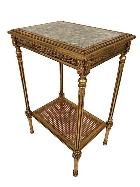 Louis XVI style pedestal table in gilded wood and marble top