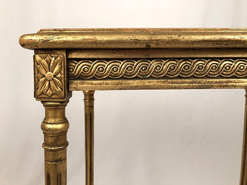 Louis XVI style pedestal table in gilded wood and marble top