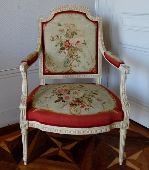 Claude Séné, Louis XVI Period Queen Armchair, Beauvais Tapestry & Inventory Number