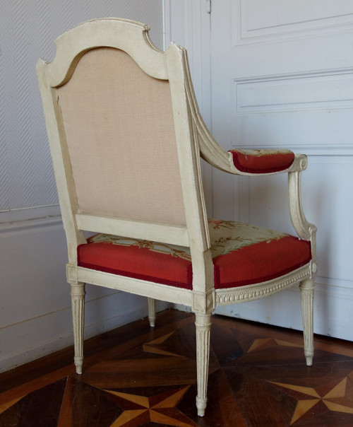 Claude Séné, Louis XVI Period Queen Armchair, Beauvais Tapestry & Inventory Number