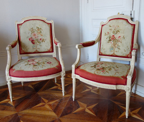 Claude Séné, Louis XVI Period Queen Armchair, Beauvais Tapestry & Inventory Number