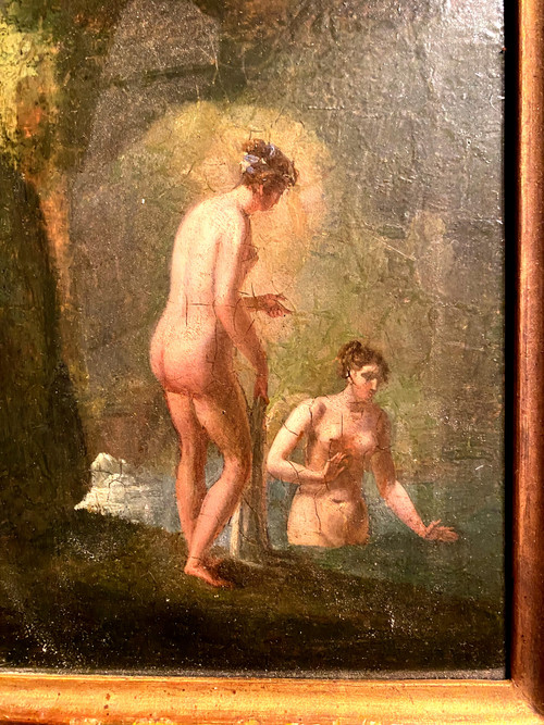 Les Baigneuses Huile/bois suiveur de Jacques Antoine Vallin époque XVIIIème