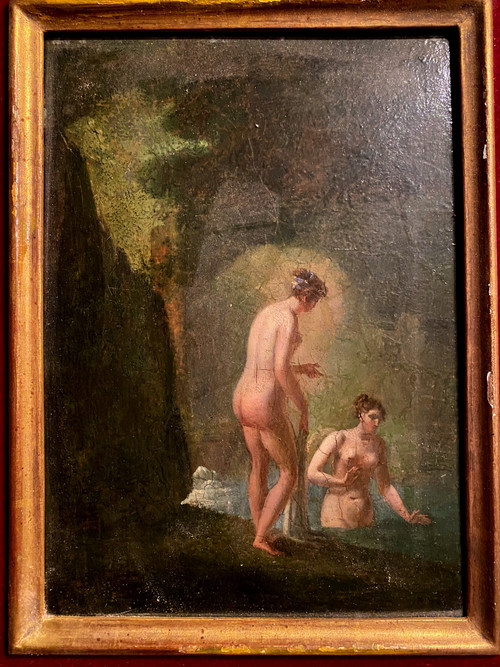 Les Baigneuses Huile/bois suiveur de Jacques Antoine Vallin époque XVIIIème