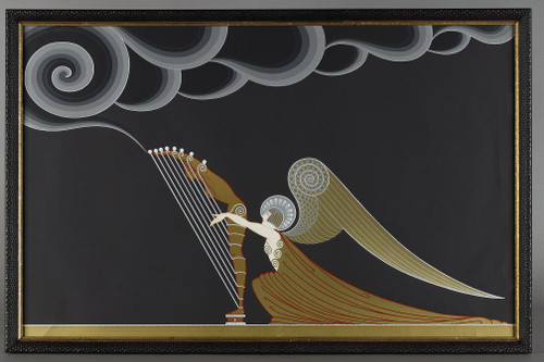 L'angelo con l'arpa, litografia a colori di Erté (1892-1990).