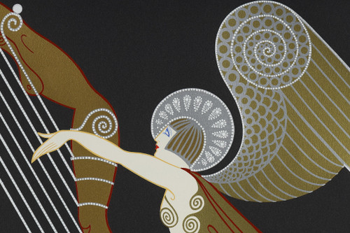 L'angelo con l'arpa, litografia a colori di Erté (1892-1990).