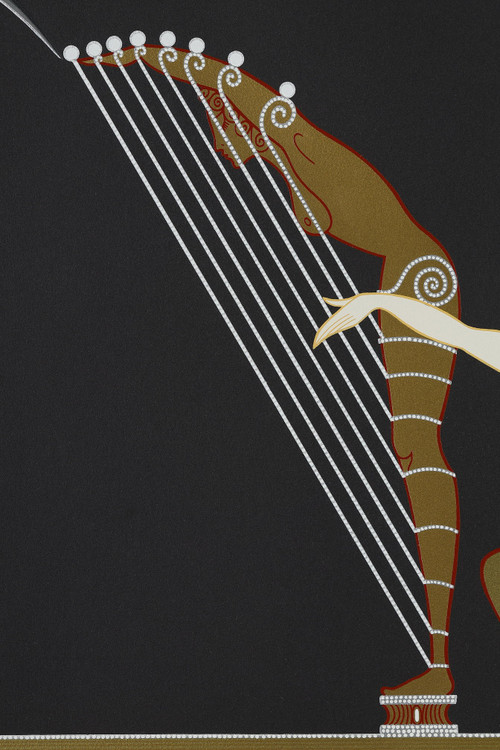 L'angelo con l'arpa, litografia a colori di Erté (1892-1990).