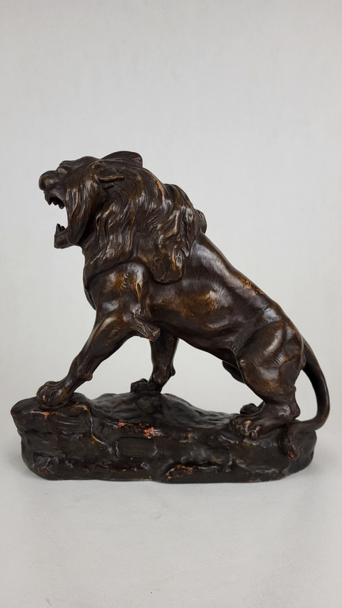 Terracotta sculpture "Lion in Fury" - Thomas Cartier (1879-1943)