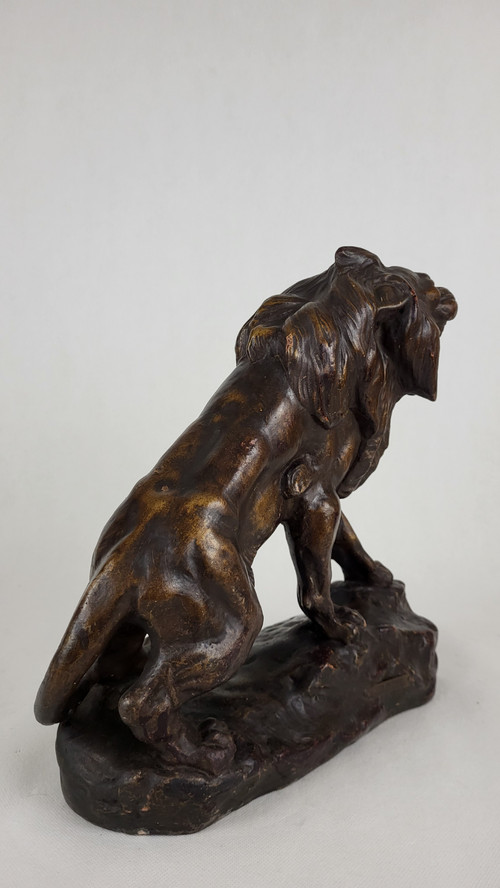 Terracotta sculpture "Lion in Fury" - Thomas Cartier (1879-1943)