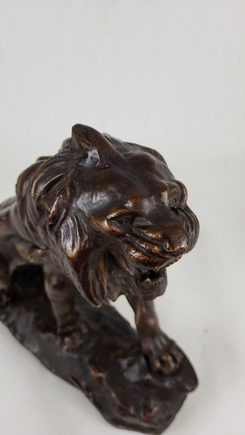 Terracotta sculpture "Lion in Fury" - Thomas Cartier (1879-1943)