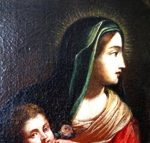 Scuola francese del XVII secolo, Riposo durante la fuga in Egitto - Sacra Famiglia 94,5x106 cm