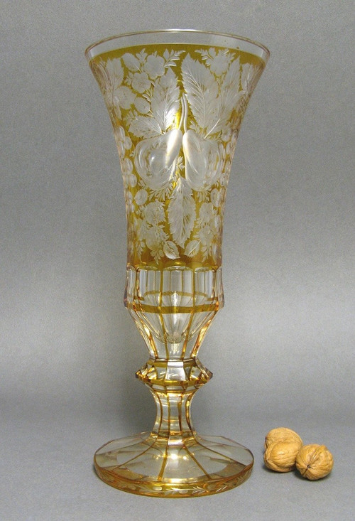 Cut And Engraved Bohemian Crystal Vase Circa 1900.