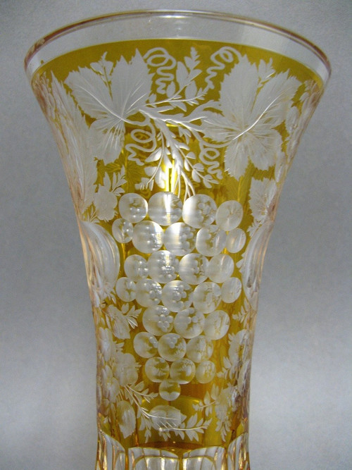 Cut And Engraved Bohemian Crystal Vase Circa 1900.