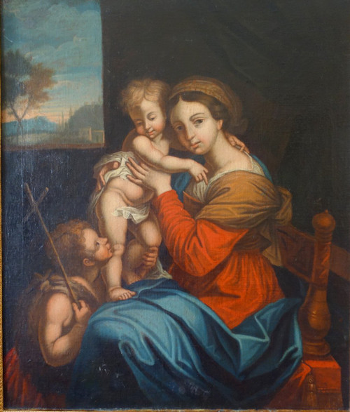 18th Century French School - Virgin in the Chair With the Child Jesus After Raphael 89x101cm