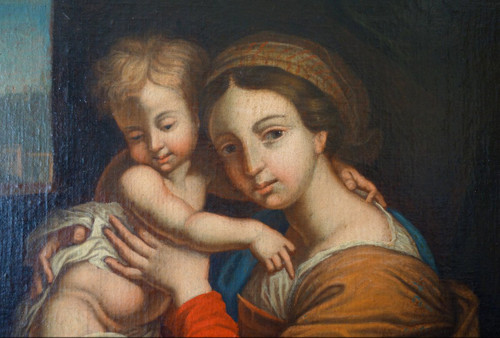 18th Century French School - Virgin in the Chair With the Child Jesus After Raphael 89x101cm