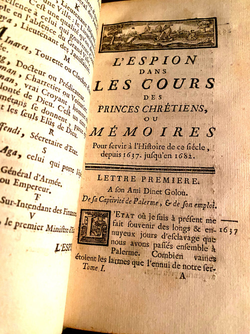 7 wunderschöne Bände in 12. In Amsterdam 1756: „Der Spion an den Höfen christlicher Fürsten“, wo Memoiren zur Geschichte dieses Jahrhunderts dienen