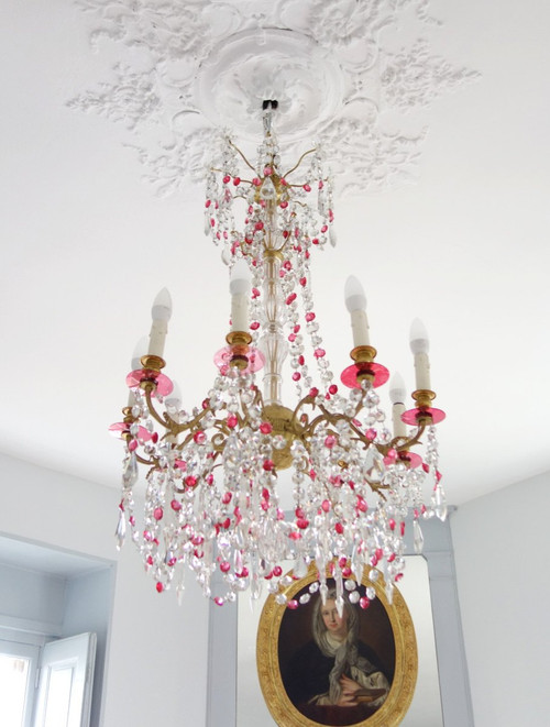 Baccarat - Rare Red And White Crystal Chandelier - Louis XVI Style 19th Century