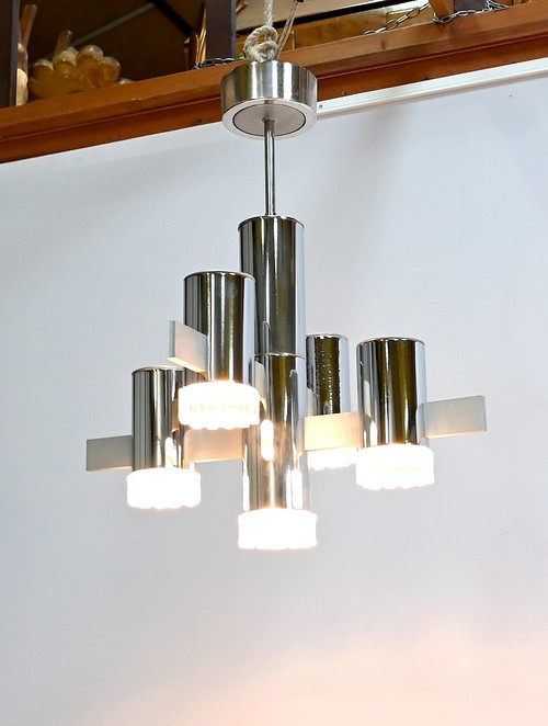 Modernist chandelier with 5 arms of light, Gaetano Sciolari, Italy – 1960