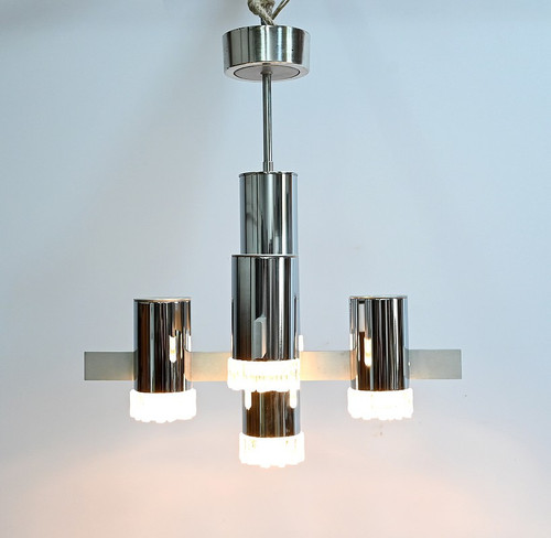 Modernist chandelier with 5 arms of light, Gaetano Sciolari, Italy – 1960