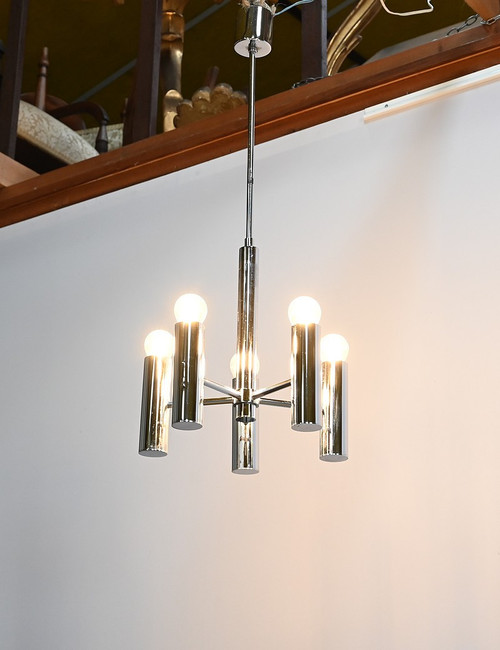 Modernist chandelier with 5 arms of light, Gaetano Sciolari, Italy – 1960