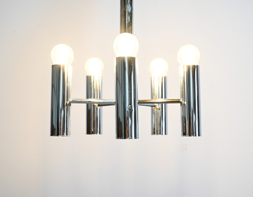 Modernist chandelier with 5 arms of light, Gaetano Sciolari, Italy – 1960