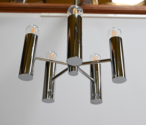 Modernist chandelier with 5 arms of light, Gaetano Sciolari, Italy – 1960