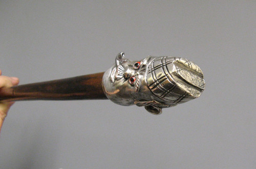 Walking Cane Silver Metal Handle. Scottish Head In Caricature.