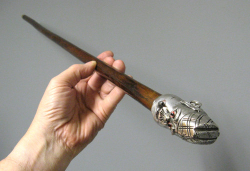 Walking Cane Silver Metal Handle. Scottish Head In Caricature.