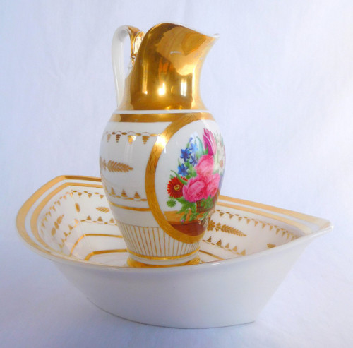 Paris Porcelain Lavabo De Toilette : Restoration Empire Period Ewer & Basin