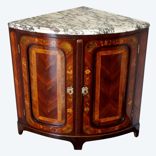 Louis XV Transitional Period Corner Buffet Encoignure En Fine Marqueterie Fleurie