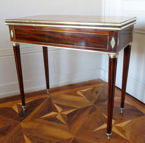 Table à Jeu Louis XVI Directoire En Acajou, ébène Et Laiton, Fin XVIIIe Siècle