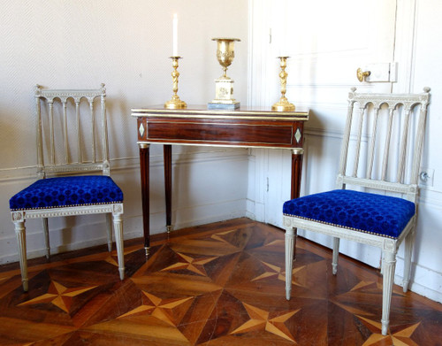 Table à Jeu Louis XVI Directoire En Acajou, ébène Et Laiton, Fin XVIIIe Siècle