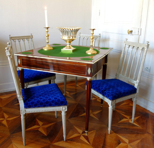 Table à Jeu Louis XVI Directoire En Acajou, ébène Et Laiton, Fin XVIIIe Siècle