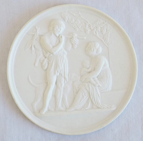 Pair Of Neoclassical Empire Style Porcelain Biscuit Medallions - Ceres And Bacchus