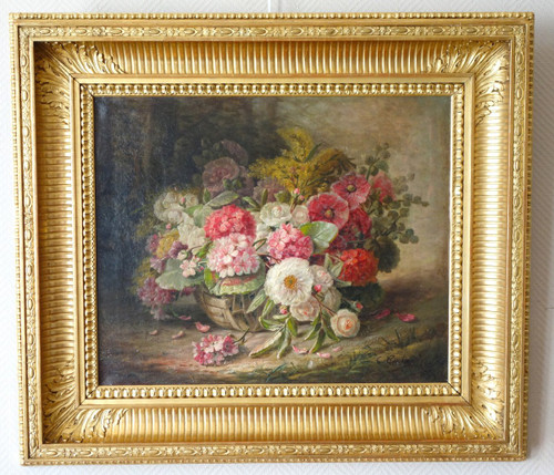 Grande olio su tela, Tableau De Fleurs di Clément Gontier, 1900 circa - 96,5 cm X 77 cm