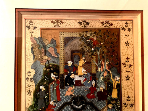 Well presented, a nice sized Persian miniature representing Characters in a Garden of Eden