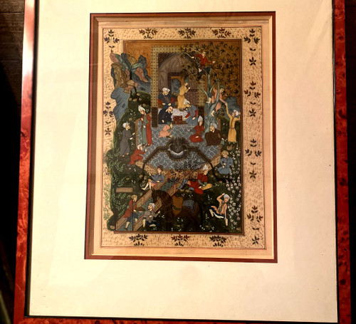 Well presented, a nice sized Persian miniature representing Characters in a Garden of Eden