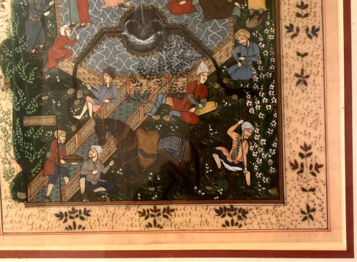 Well presented, a nice sized Persian miniature representing Characters in a Garden of Eden