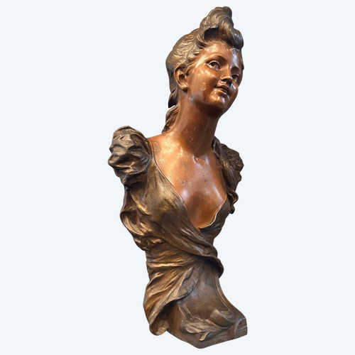 Auguste Moreau, Sculpture Buste De Jeune Fille Art Nouveau Signé Epoque XIXème