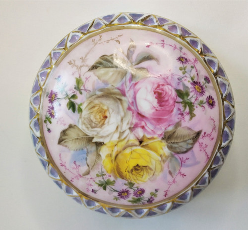  Hand Painted Porcelain Box From Volkstedt 19th C