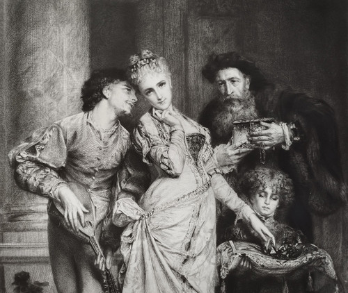 Entre l'Amour Et La Richesse Gravure Par Charles Waltner d'Après Anatole  Vély