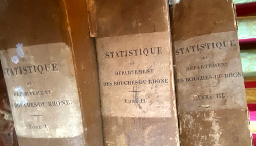 3forts volumes in 4 untrimmed of "Statistiques du département des Bouches -du-Rhone dédié au Roi par M. le Comte de Villeneuve . Marseille 1821